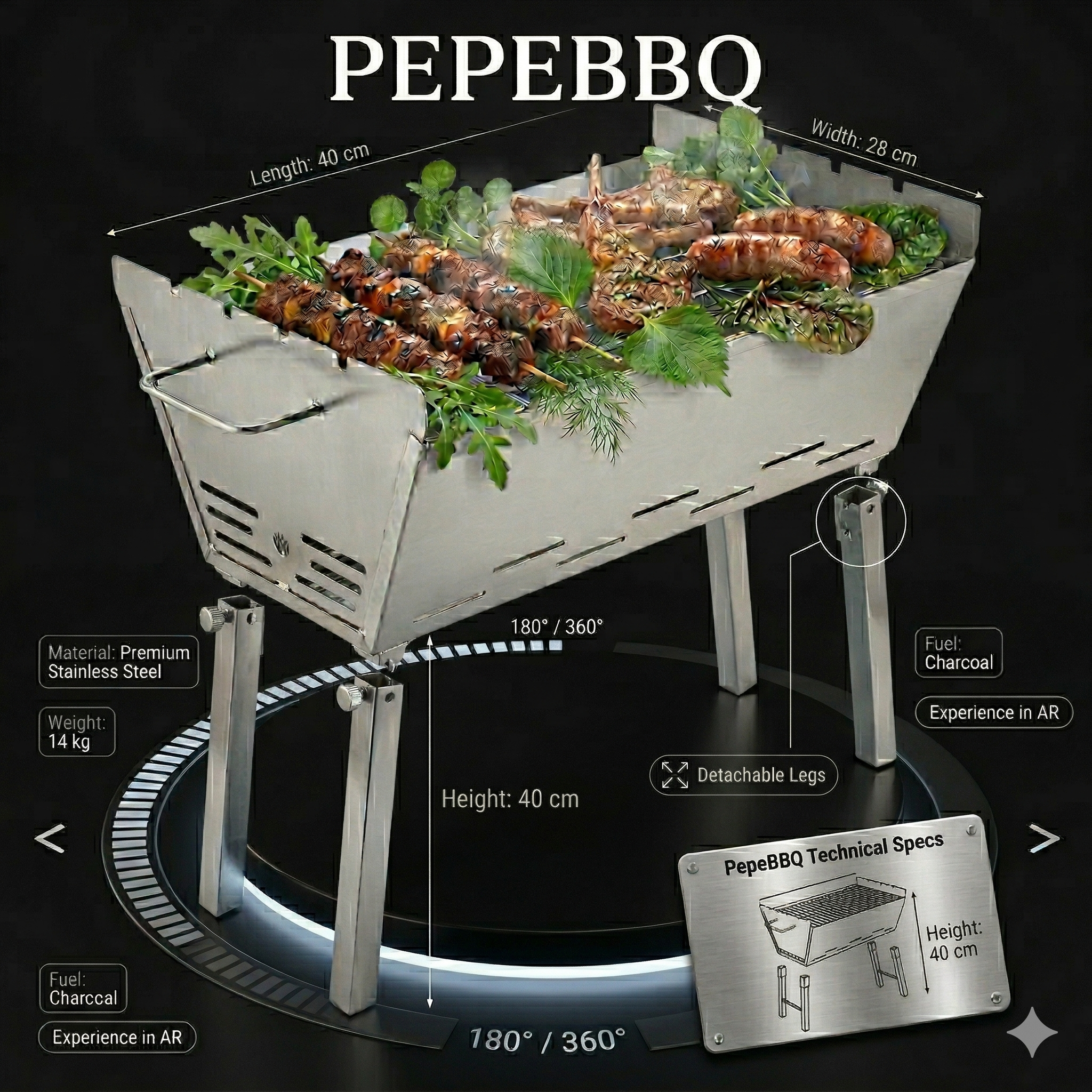Portable Stainless Steel Charcoal BBQ Grill